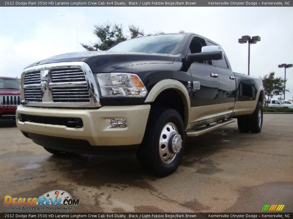 2012 Dodge Ram 3500 HD Laramie Longhorn Crew Cab 4x4 Dually Black / Light Pebble Beige/Bark Brown Photo #1