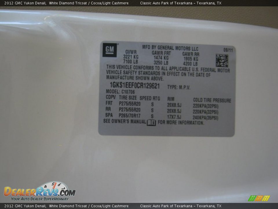 2012 GMC Yukon Denali White Diamond Tricoat / Cocoa/Light Cashmere Photo #26