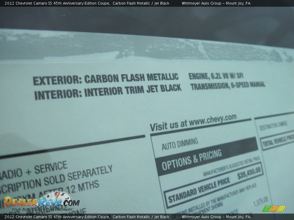 2012 Chevrolet Camaro SS 45th Anniversary Edition Coupe Window Sticker Photo #19