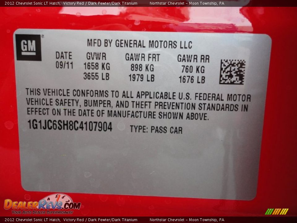 Info Tag of 2012 Chevrolet Sonic LT Hatch Photo #20