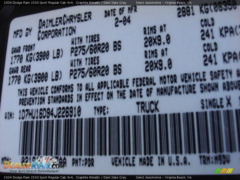 2004 Dodge Ram 1500 Sport Regular Cab 4x4 Graphite Metallic / Dark Slate Gray Photo #23