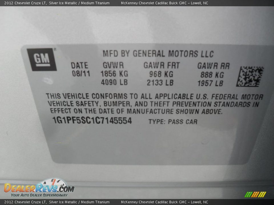 2012 Chevrolet Cruze LT Silver Ice Metallic / Medium Titanium Photo #6