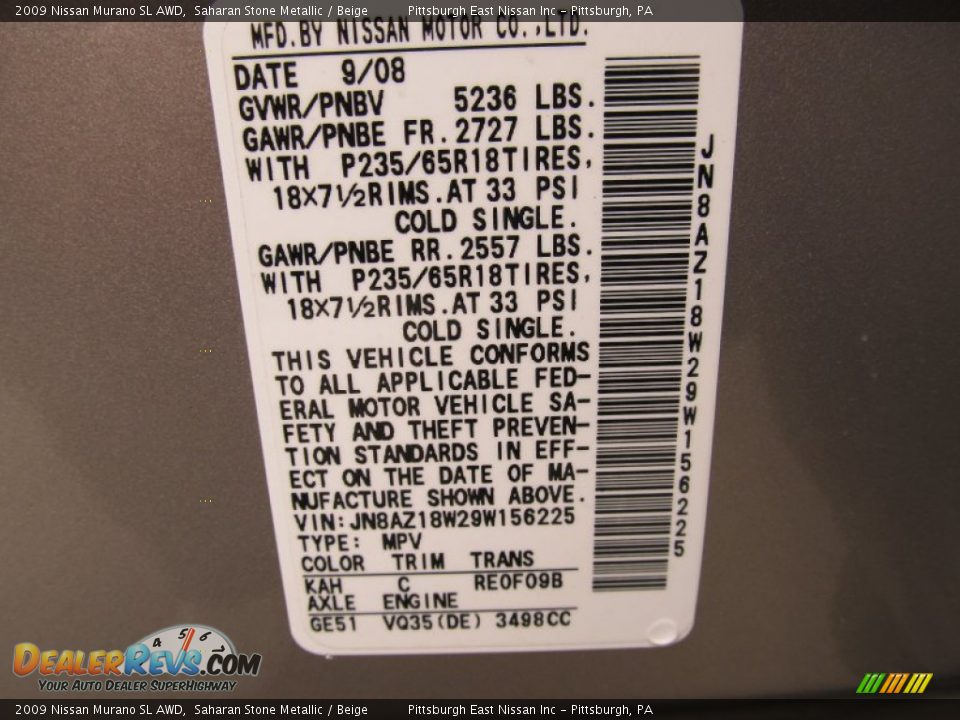 2009 Nissan Murano SL AWD Saharan Stone Metallic / Beige Photo #14