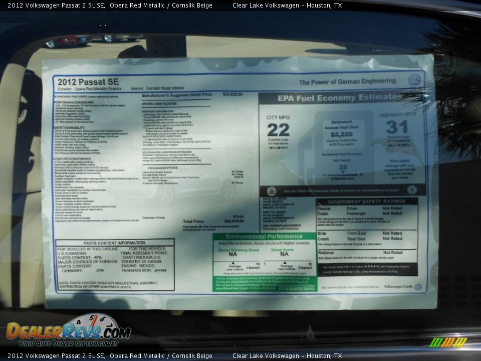 2012 Volkswagen Passat 2.5L SE Window Sticker Photo #21