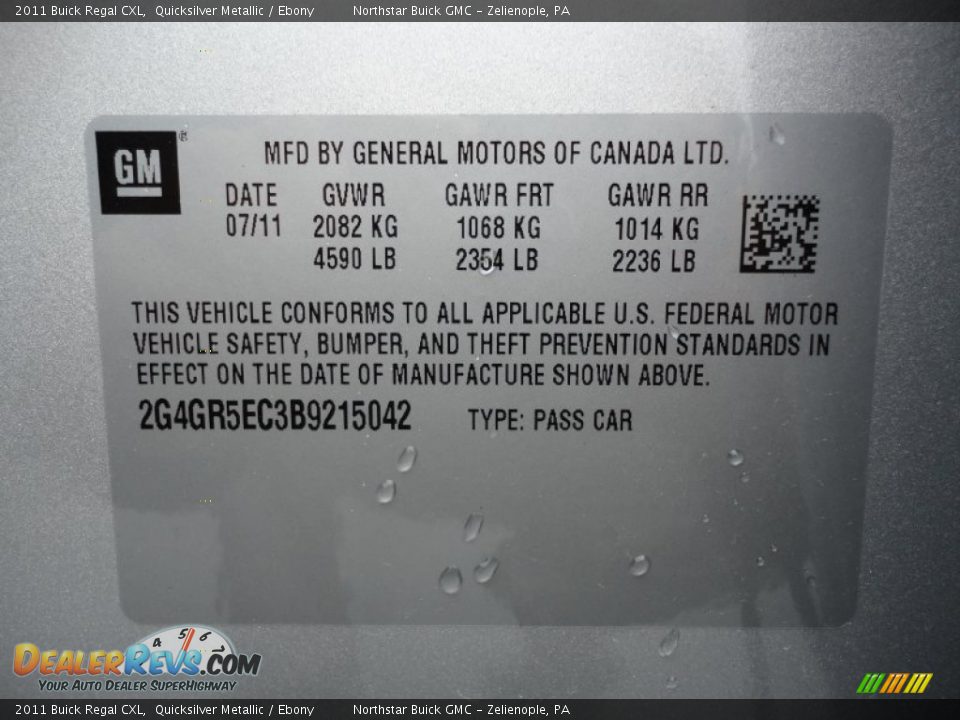2011 Buick Regal CXL Quicksilver Metallic / Ebony Photo #20