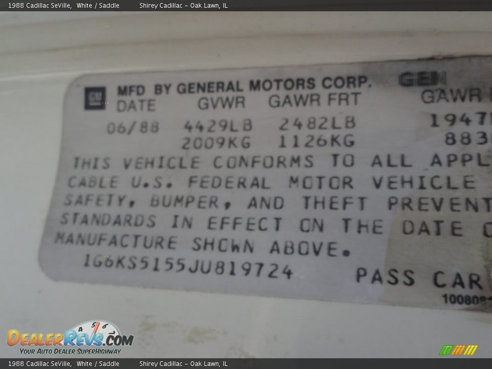 1988 Cadillac SeVille White / Saddle Photo #13