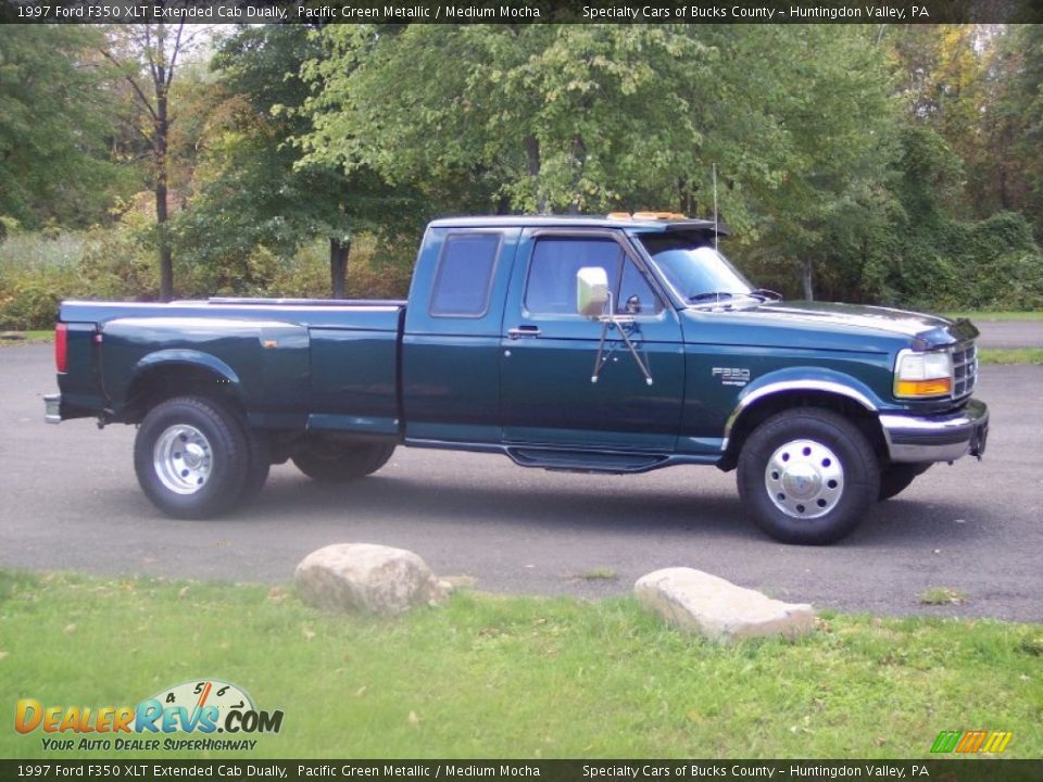 1997 Ford F350 XLT Extended Cab Dually Pacific Green Metallic / Medium Mocha Photo #1