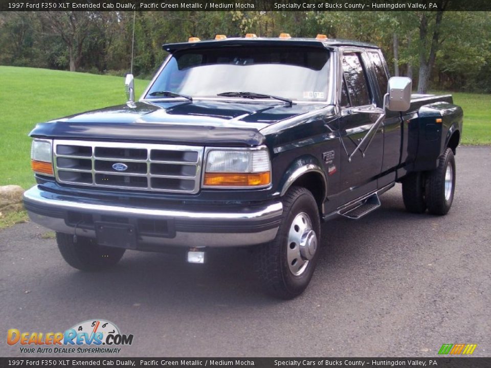 1997 Ford F350 XLT Extended Cab Dually Pacific Green Metallic / Medium Mocha Photo #8