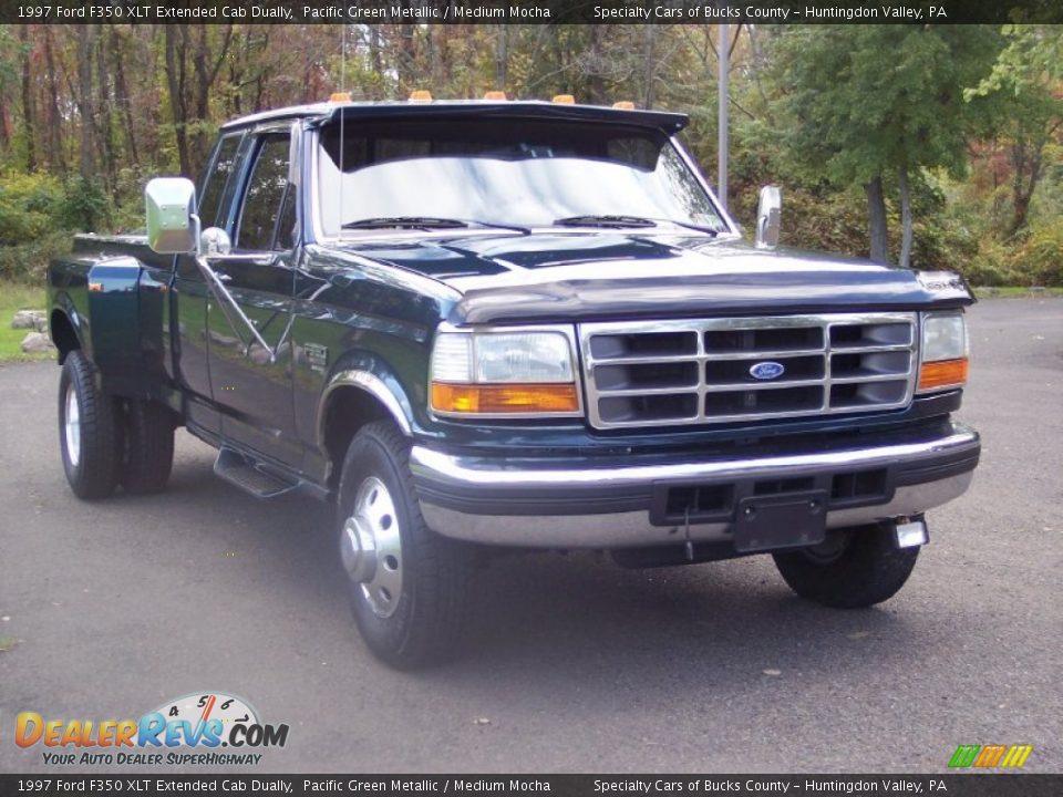 1997 Ford F350 XLT Extended Cab Dually Pacific Green Metallic / Medium Mocha Photo #9
