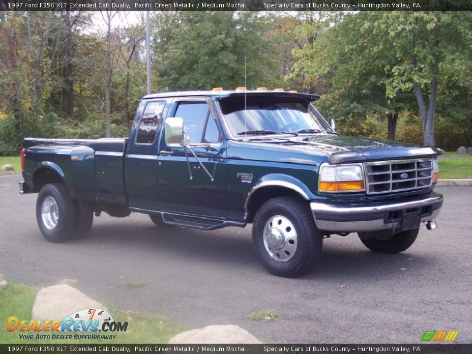 1997 Ford F350 XLT Extended Cab Dually Pacific Green Metallic / Medium Mocha Photo #10