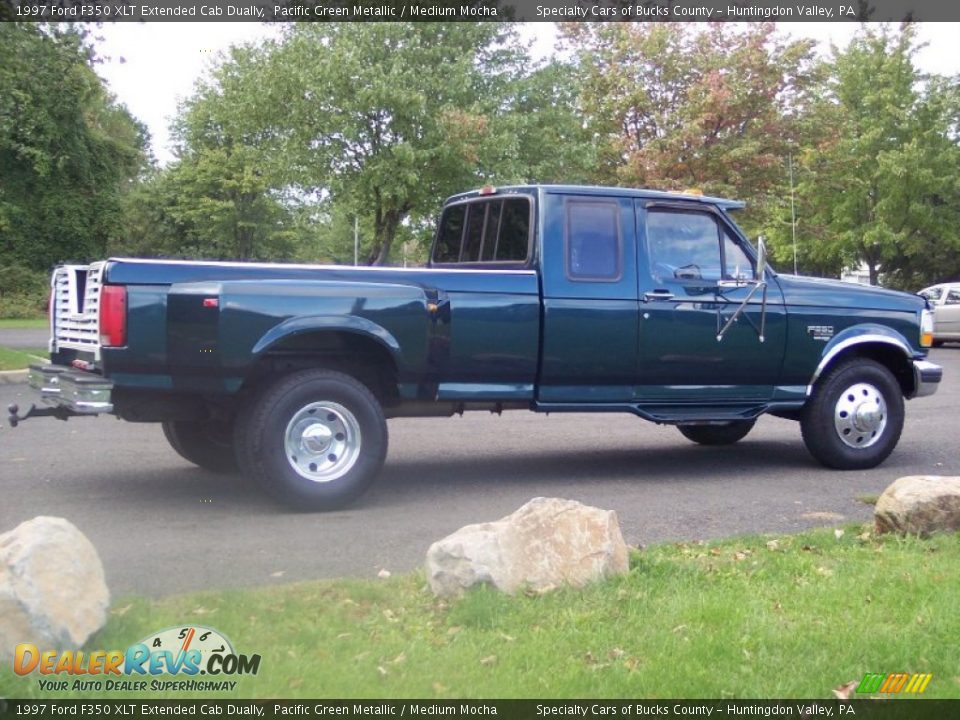 1997 Ford F350 XLT Extended Cab Dually Pacific Green Metallic / Medium Mocha Photo #12