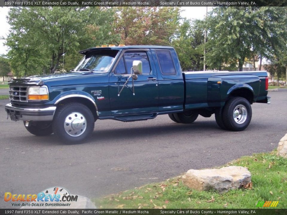 1997 Ford F350 XLT Extended Cab Dually Pacific Green Metallic / Medium Mocha Photo #14