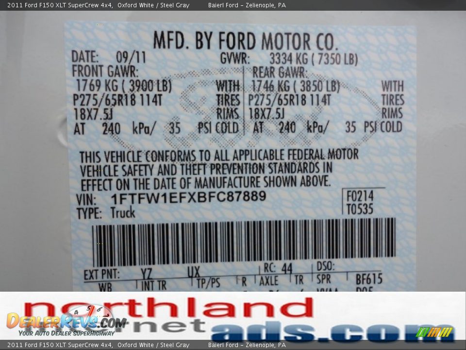 2011 Ford F150 XLT SuperCrew 4x4 Oxford White / Steel Gray Photo #20