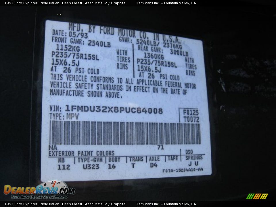 1993 Ford Explorer Eddie Bauer Deep Forest Green Metallic / Graphite Photo #17