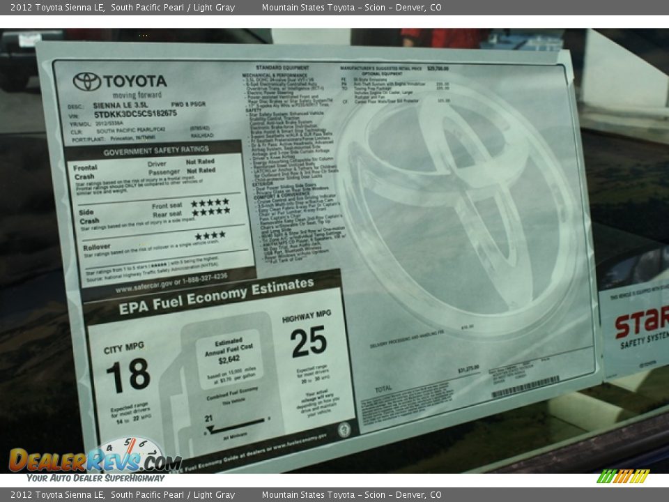 2012 Toyota Sienna LE Window Sticker Photo 14 DealerRevs