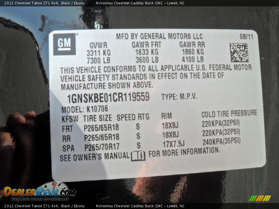 2012 Chevrolet Tahoe Z71 4x4 Black / Ebony Photo #6