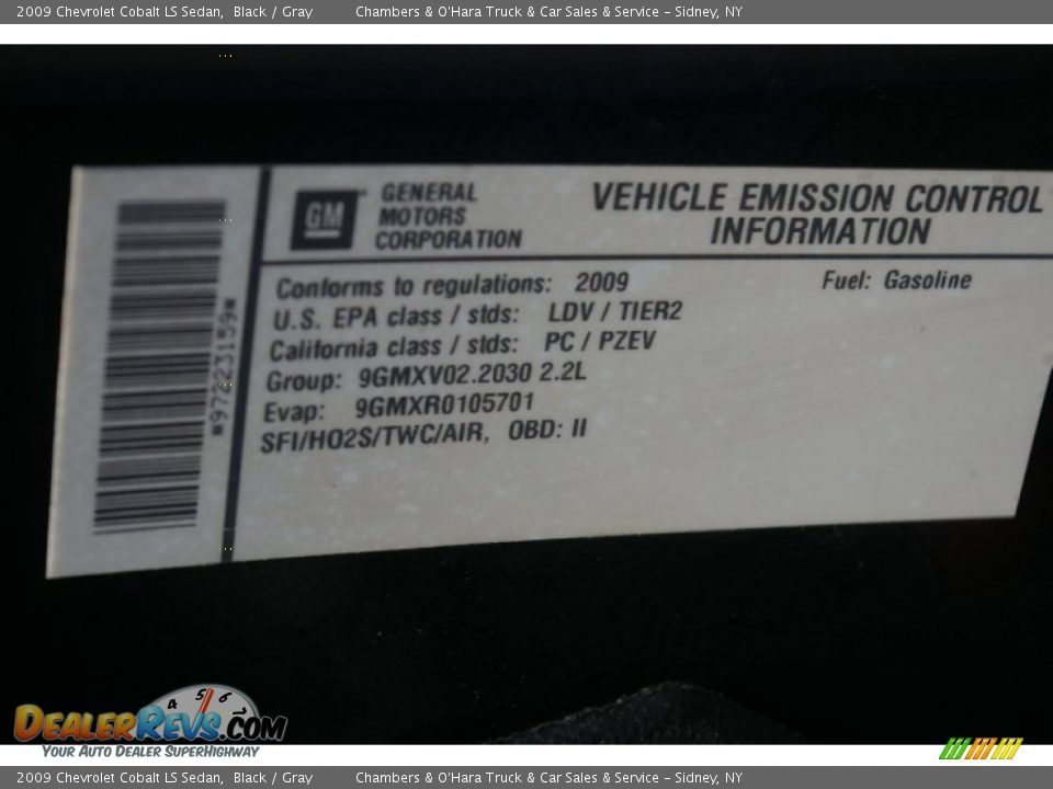 2009 Chevrolet Cobalt LS Sedan Black / Gray Photo #13