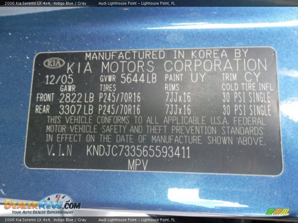 2006 Kia Sorento LX 4x4 Indigo Blue / Gray Photo #34