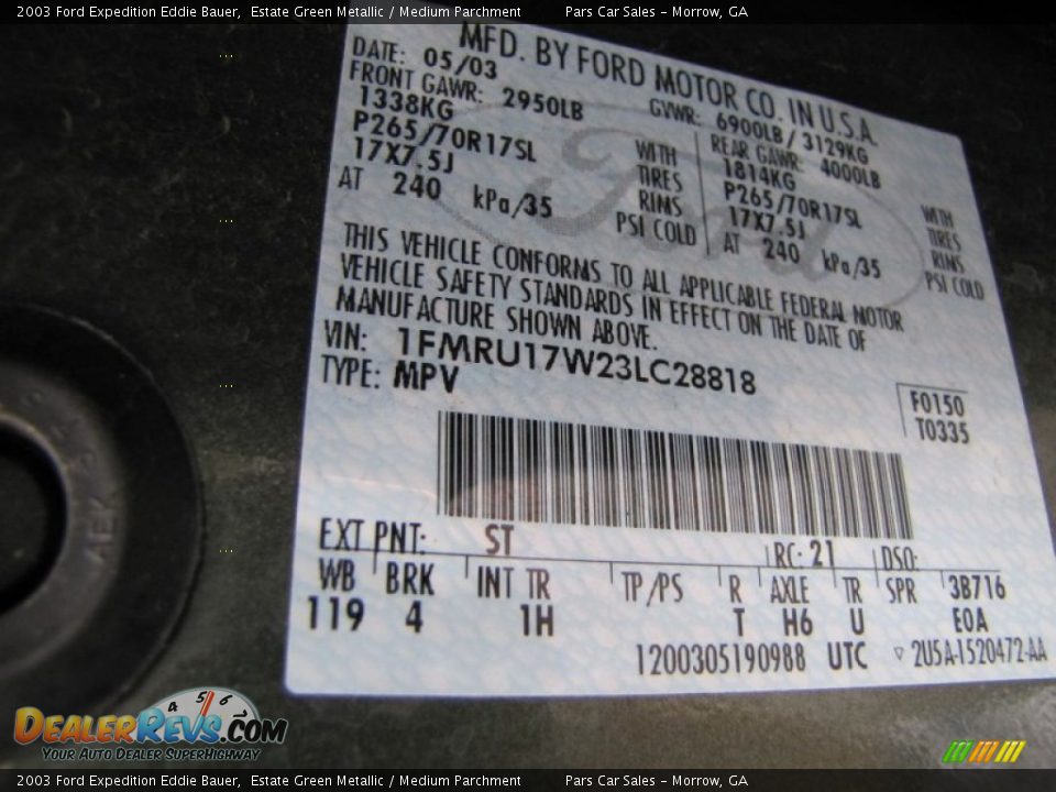 2003 Ford Expedition Eddie Bauer Estate Green Metallic / Medium Parchment Photo #16