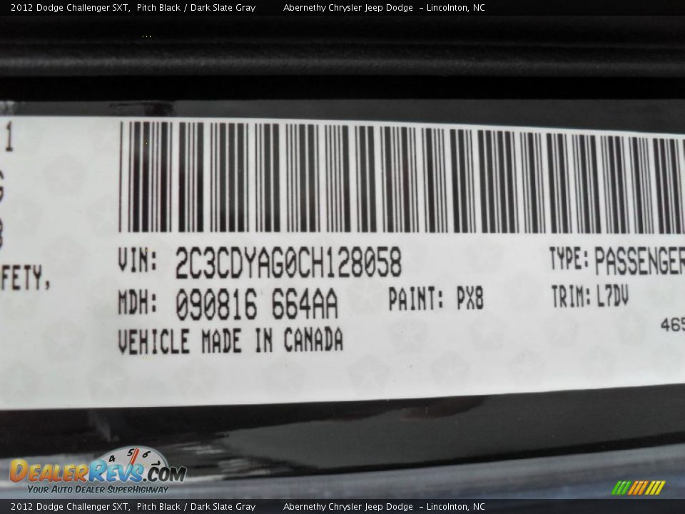 2012 Dodge Challenger SXT Pitch Black / Dark Slate Gray Photo #7