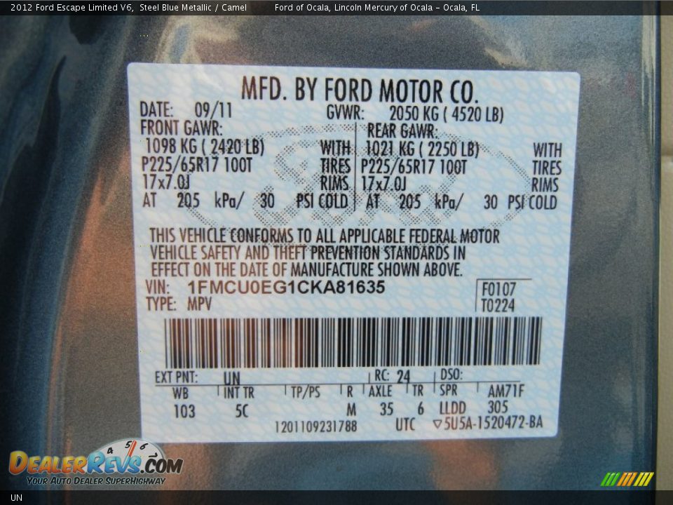 Ford Color Code UN Steel Blue Metallic