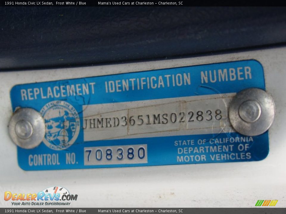 1991 Honda Civic LX Sedan Frost White / Blue Photo #25