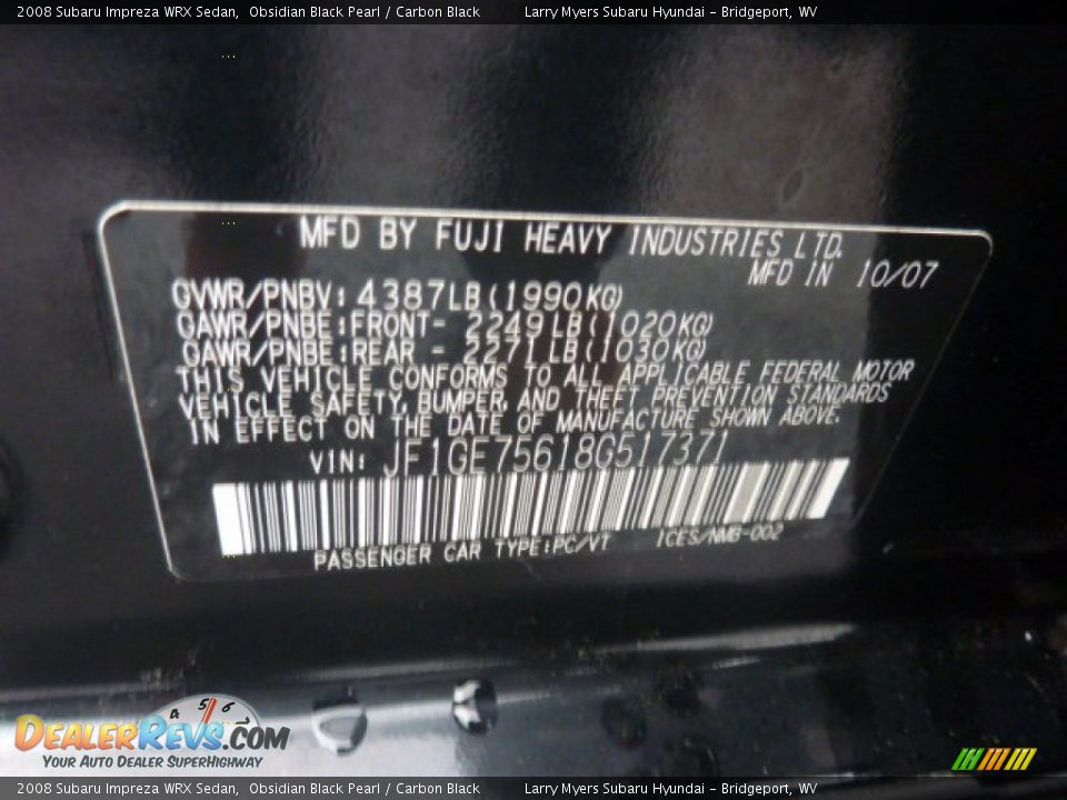 2008 Subaru Impreza WRX Sedan Obsidian Black Pearl / Carbon Black Photo #19