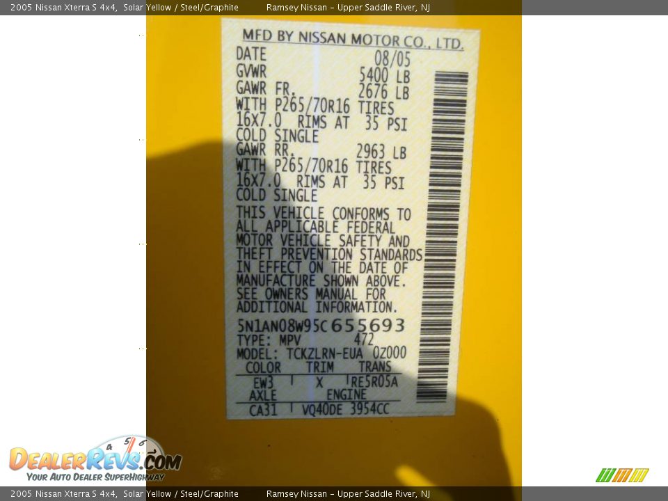 2005 Nissan Xterra S 4x4 Solar Yellow / Steel/Graphite Photo #25