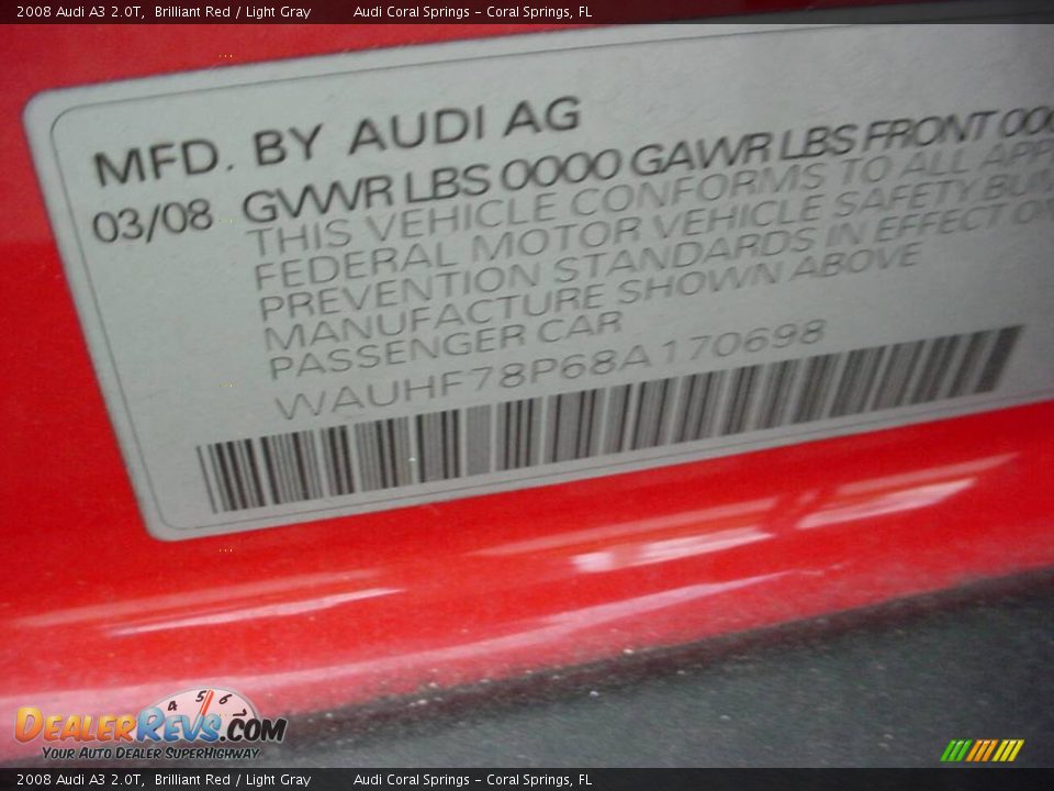 2008 Audi A3 2.0T Brilliant Red / Light Gray Photo #16