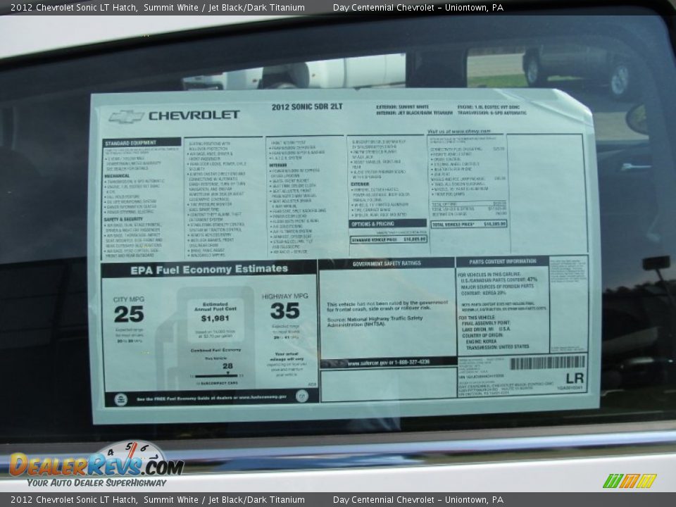 2012 Chevrolet Sonic LT Hatch Window Sticker Photo #7