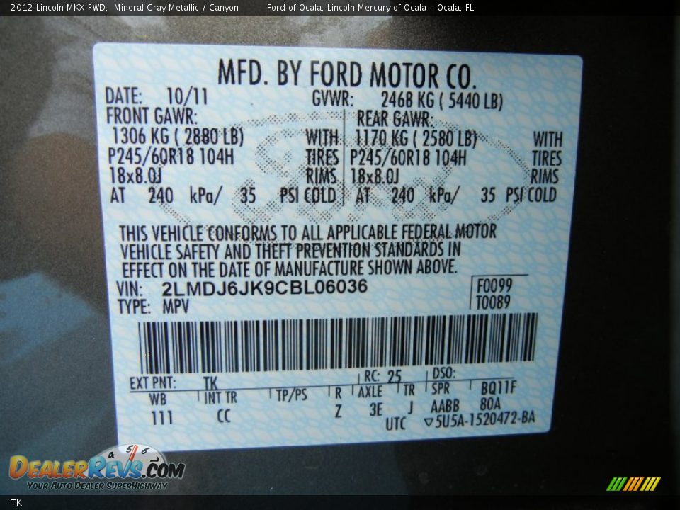 Lincoln Color Code TK Mineral Gray Metallic