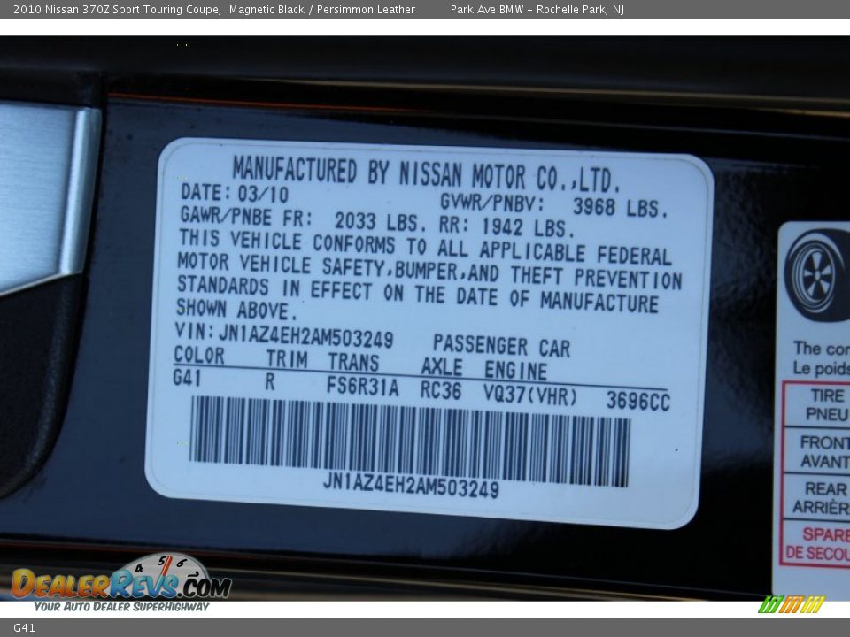 Nissan Color Code G41 Magnetic Black