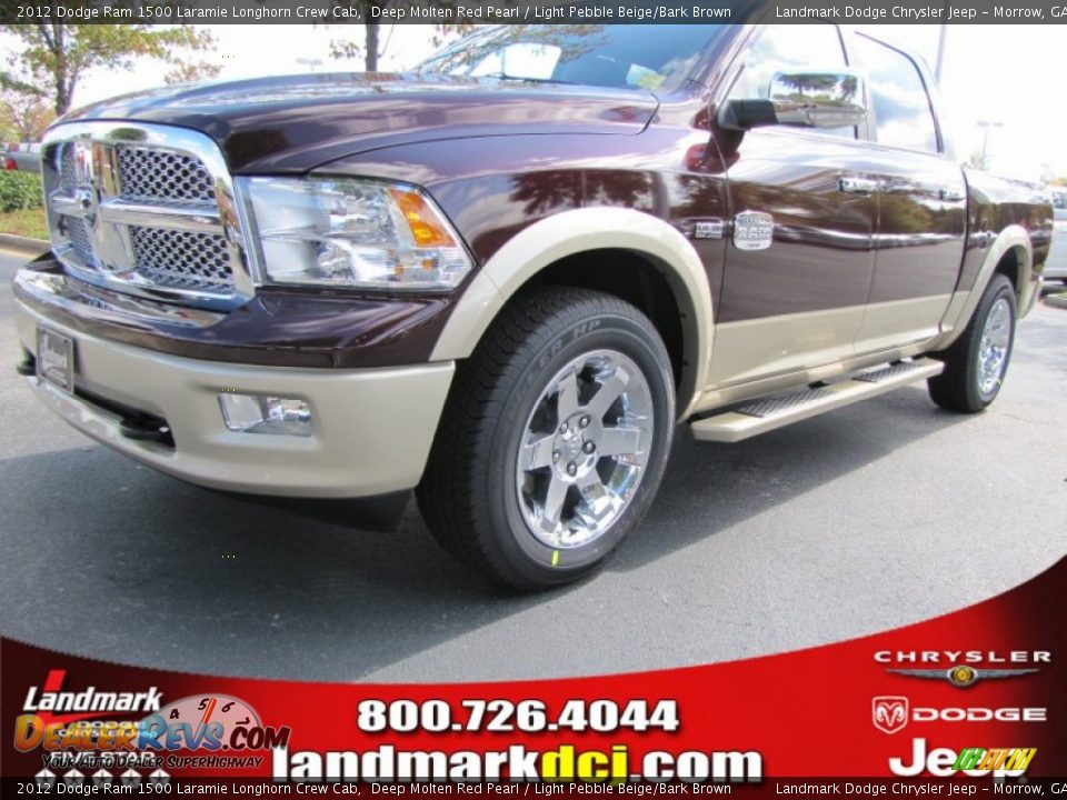 2012 Dodge Ram 1500 Laramie Longhorn Crew Cab Deep Molten Red Pearl / Light Pebble Beige/Bark Brown Photo #1