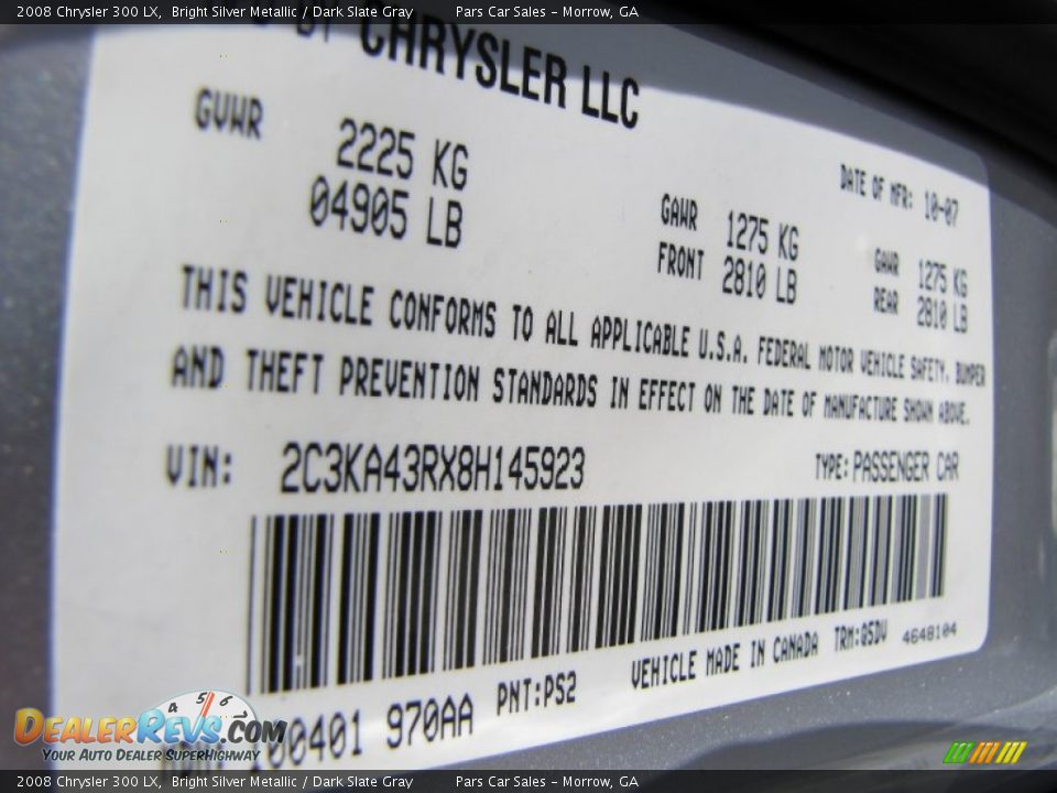 2008 Chrysler 300 LX Bright Silver Metallic / Dark Slate Gray Photo #14