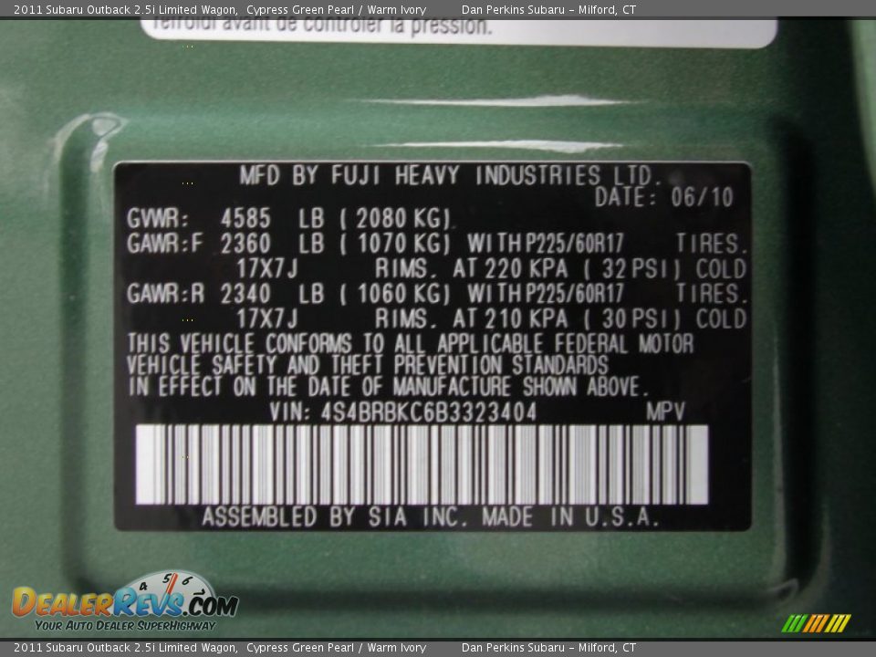 2011 Subaru Outback 2.5i Limited Wagon Cypress Green Pearl / Warm Ivory Photo #27