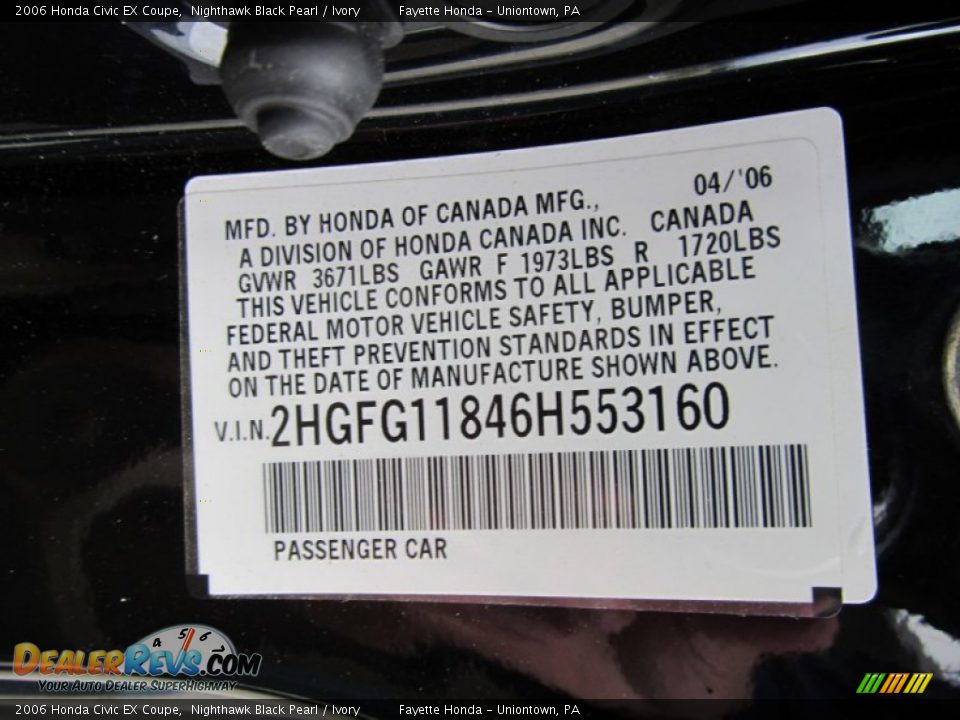 2006 Honda Civic EX Coupe Nighthawk Black Pearl / Ivory Photo #18