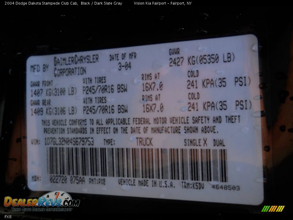 Dodge Color Code PX8 Black