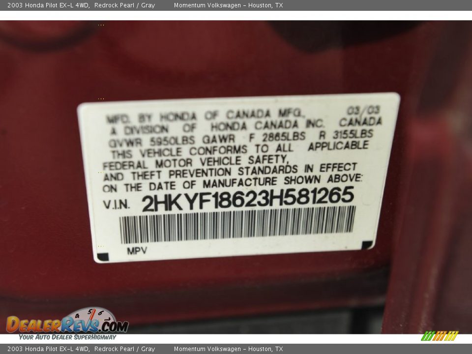 2003 Honda Pilot EX-L 4WD Redrock Pearl / Gray Photo #8