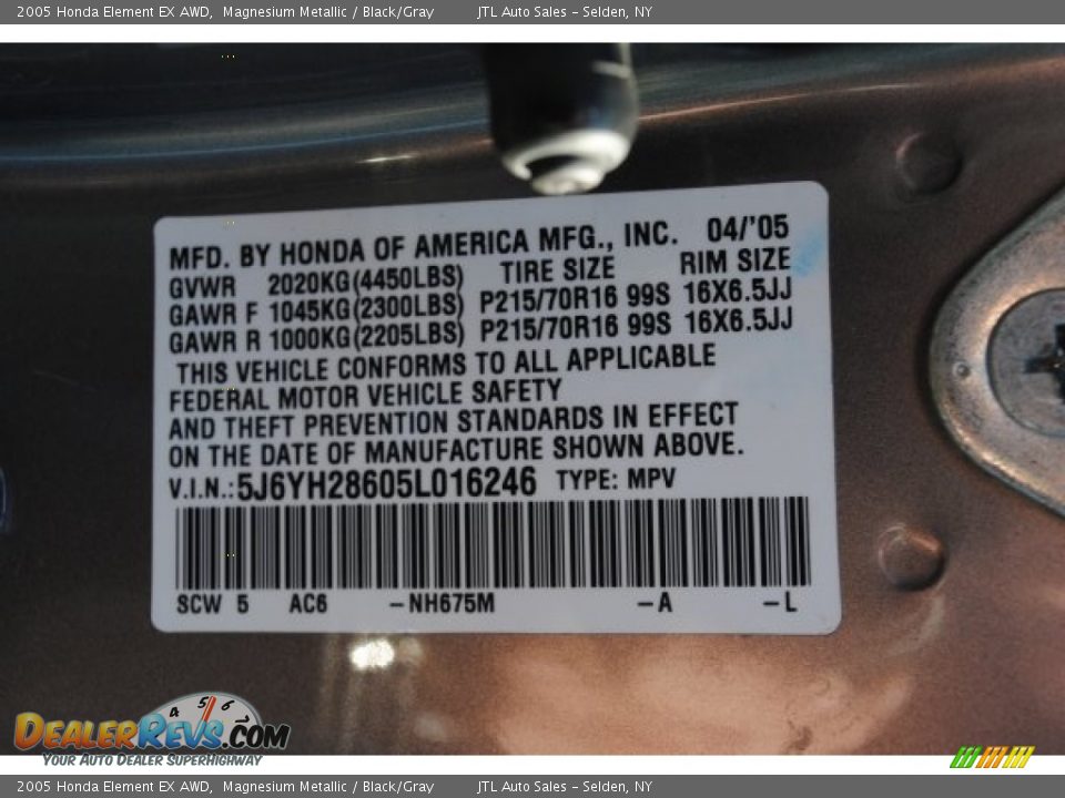 2005 Honda Element EX AWD Magnesium Metallic / Black/Gray Photo #16