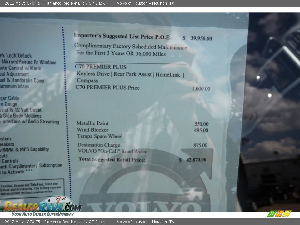 2012 Volvo C70 T5 Window Sticker Photo #21