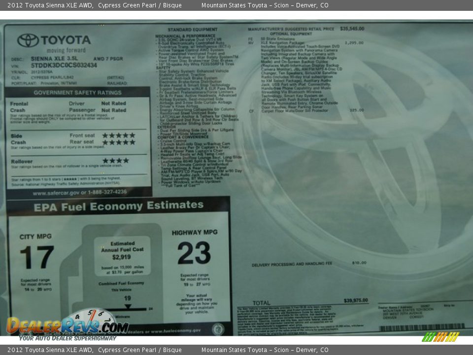 2012 Toyota Sienna XLE AWD Window Sticker Photo #16