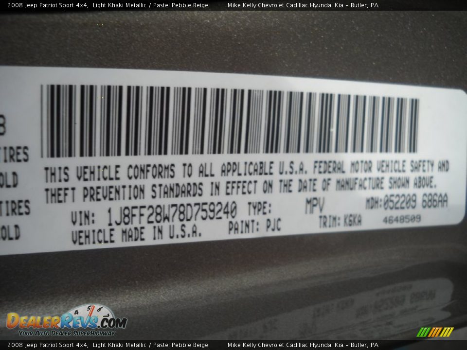 2008 Jeep Patriot Sport 4x4 Light Khaki Metallic / Pastel Pebble Beige Photo #11