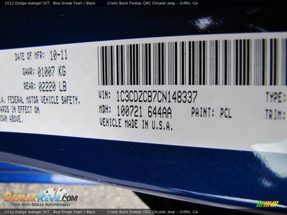 2012 Dodge Avenger SXT Blue Streak Pearl / Black Photo #19