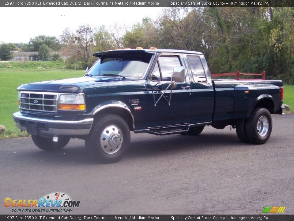 1997 Ford F350 XLT Extended Cab Dually Dark Tourmaline Metallic / Medium Mocha Photo #2