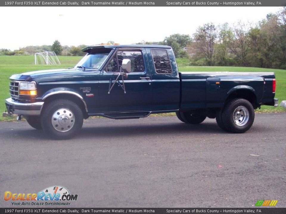 1997 Ford F350 XLT Extended Cab Dually Dark Tourmaline Metallic / Medium Mocha Photo #3