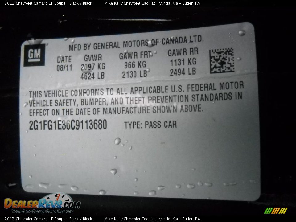 2012 Chevrolet Camaro LT Coupe Black / Black Photo #11