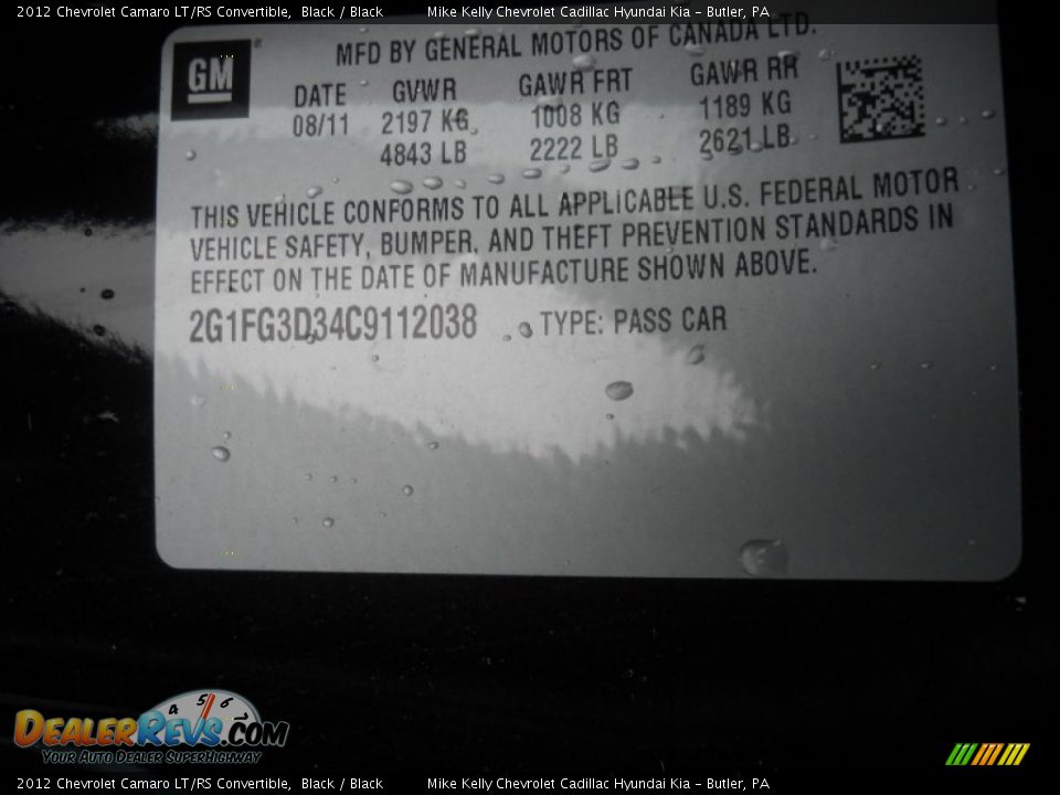 2012 Chevrolet Camaro LT/RS Convertible Black / Black Photo #11