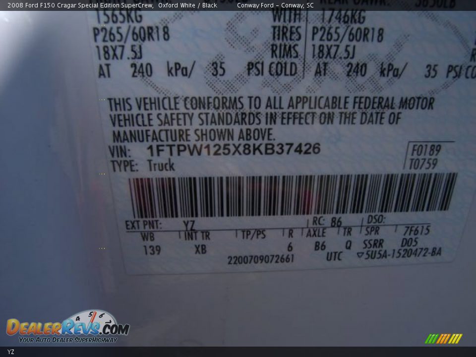 Ford Color Code YZ Oxford White