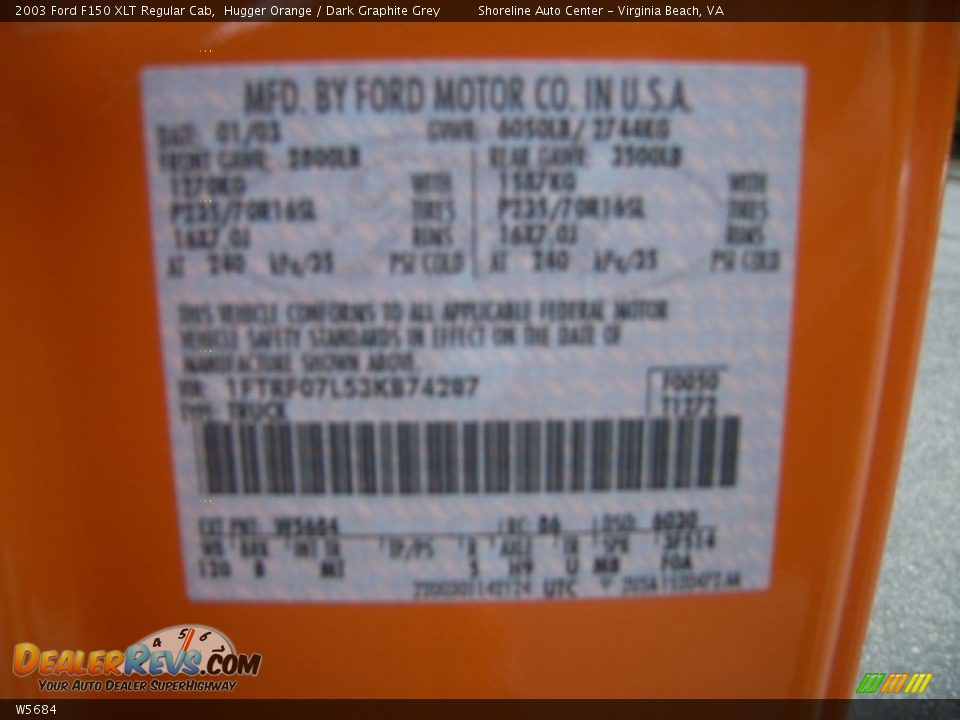 Ford Color Code W5684 Hugger Orange