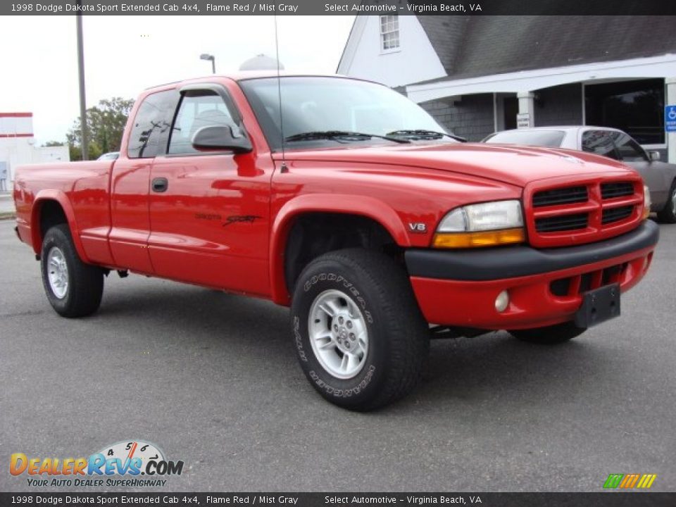 1998 Dodge Dakota Sport Extended Cab 4x4 Flame Red / Mist Gray Photo #7